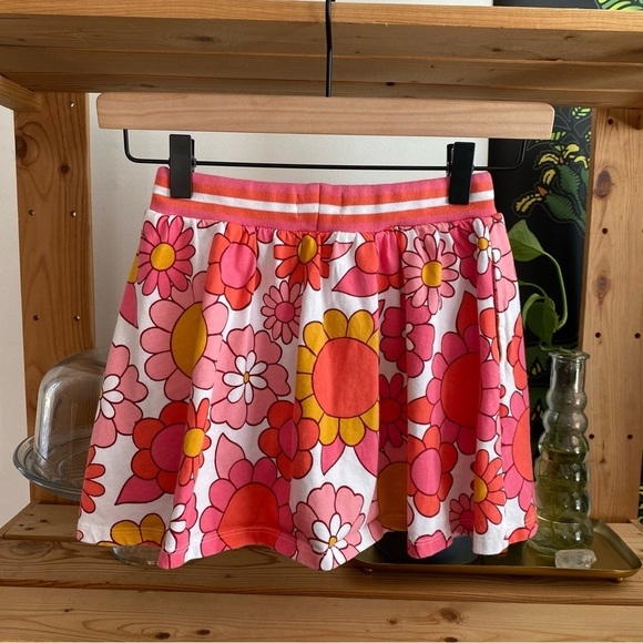 Mini Boden Pink Yellow Orange Retro Floral Printed Jersey Skort Skirt - Picture 3 of 13